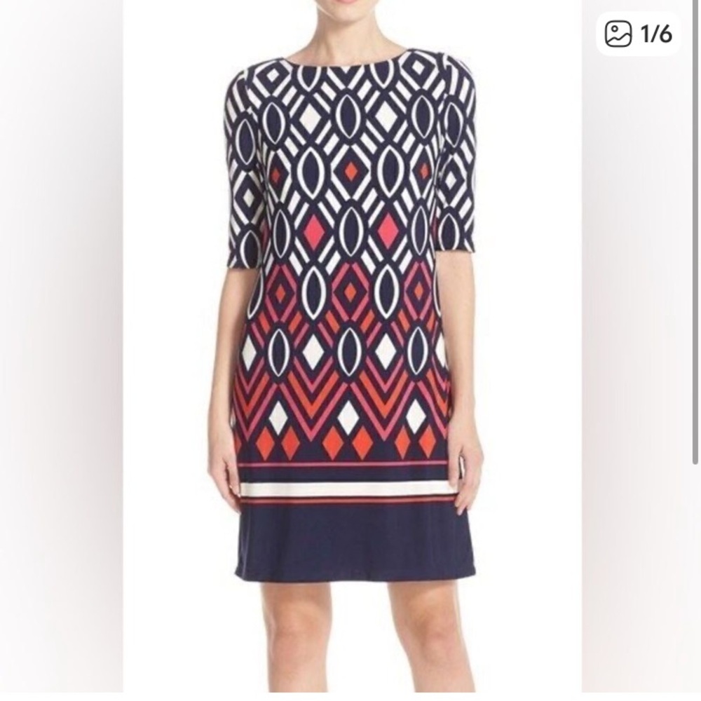 Geometric Navy and Pink Dress